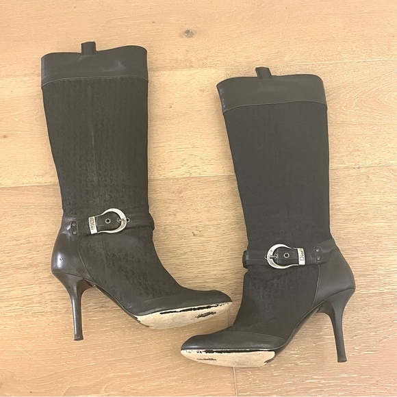 Vintage Dior Black Heeled Boots with Silver Buckle - Picture 1 of 9